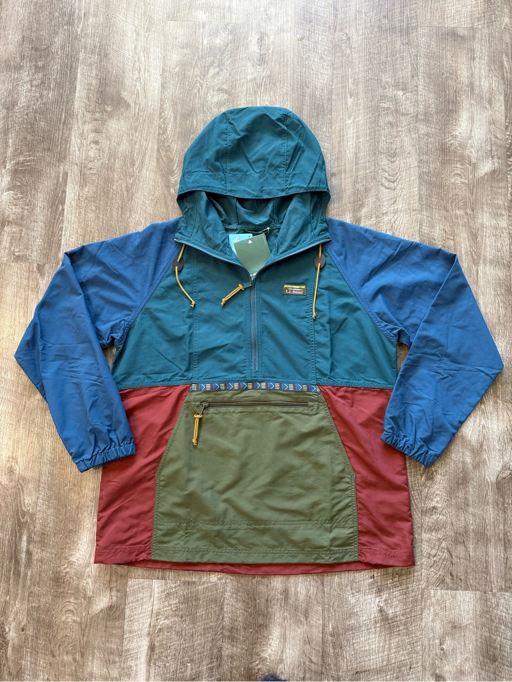 NWT L.L. Bean Mountain Classic Anorak Hooded Jacket Spruce Blue Olive Large